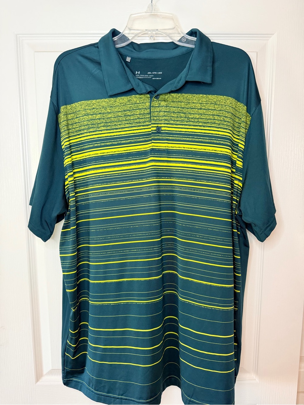 Under Armour Men’s Polo in Teal with Neon Yellow Stripes